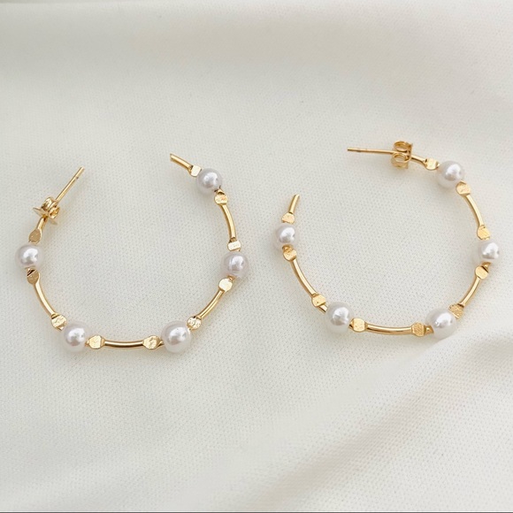 Pearl Beaded Hoops - Picture 1 of 9